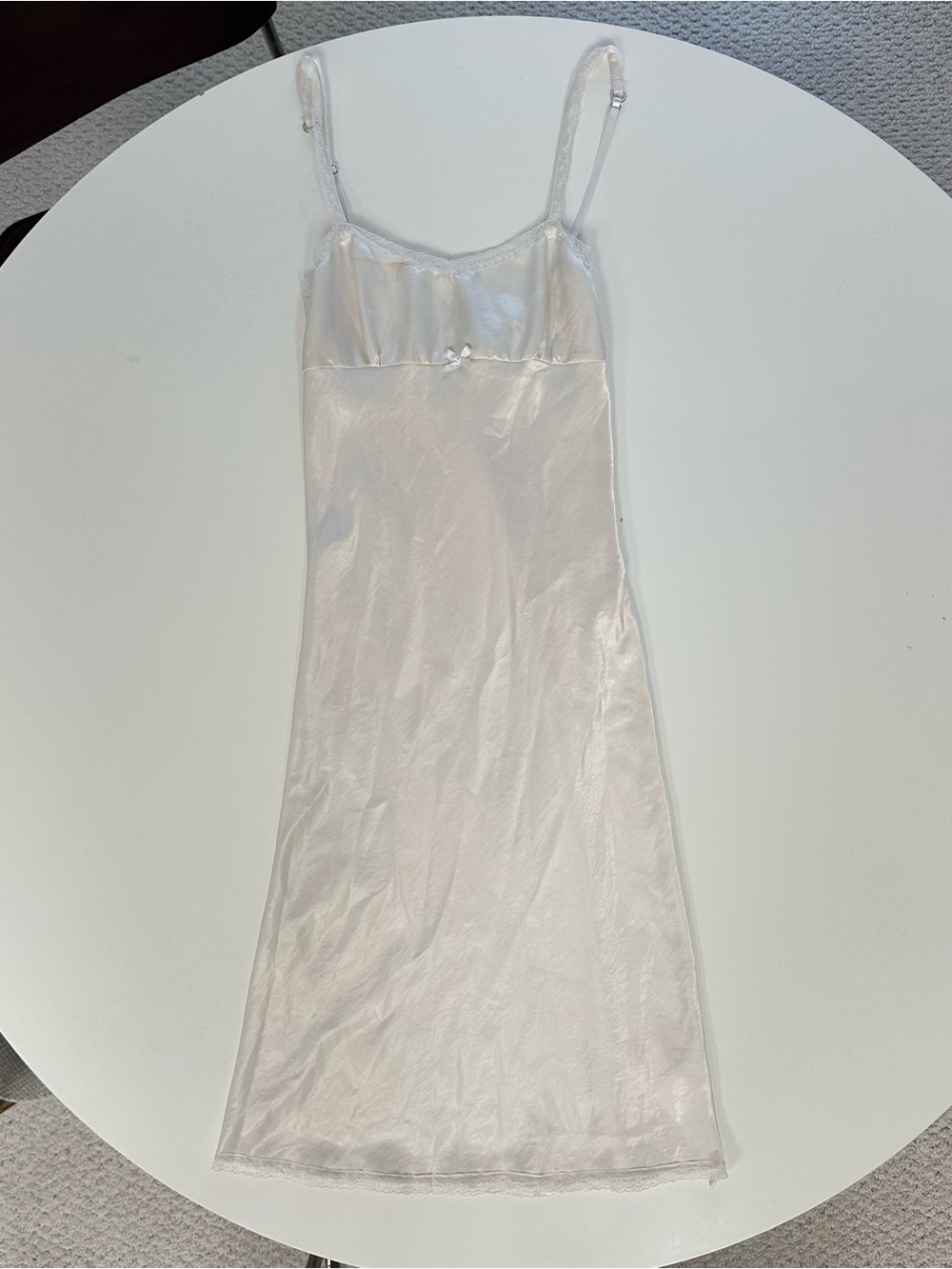 UNIF Ivory Satin Slip Dress with Lace Trim